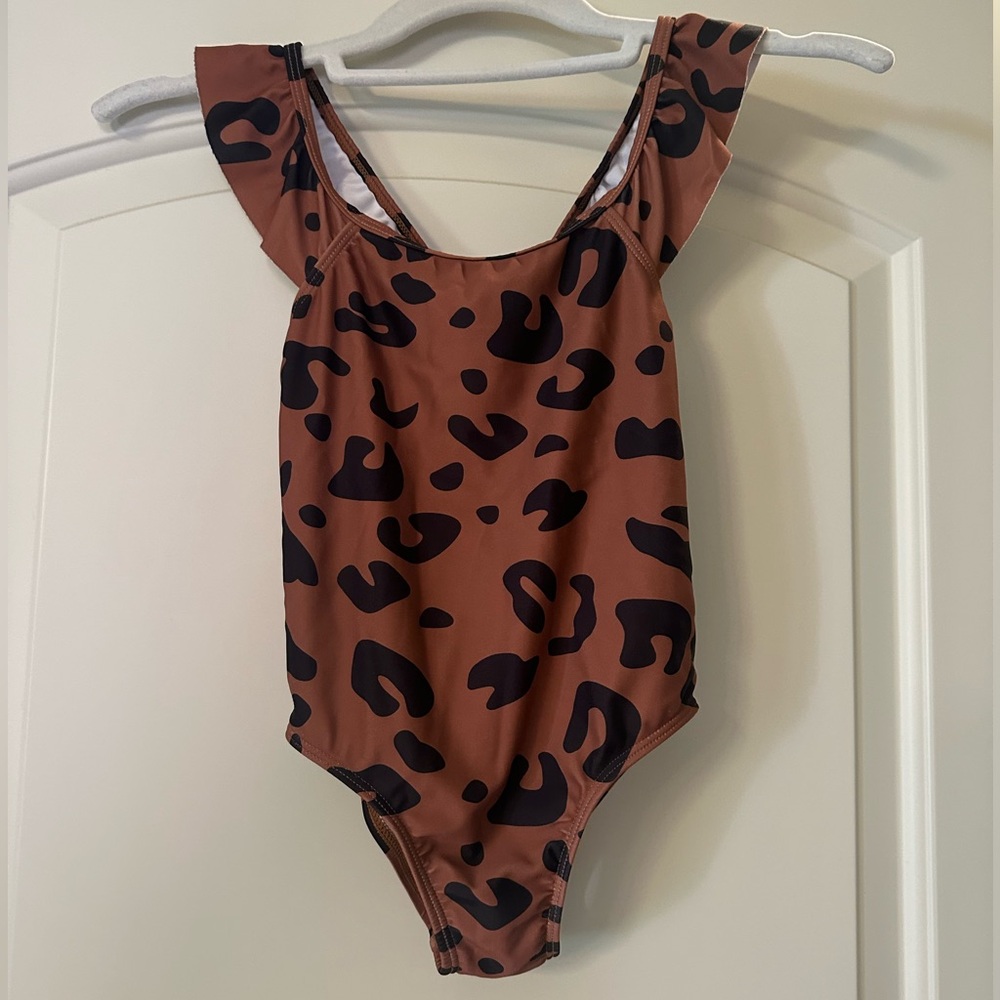 Adorable Animal Print Black/Brown One Piece Swimsuit from Shein, Sz 120=6